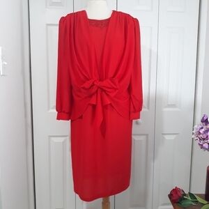 Vintage Red Dress Long-Sleeve Size 16